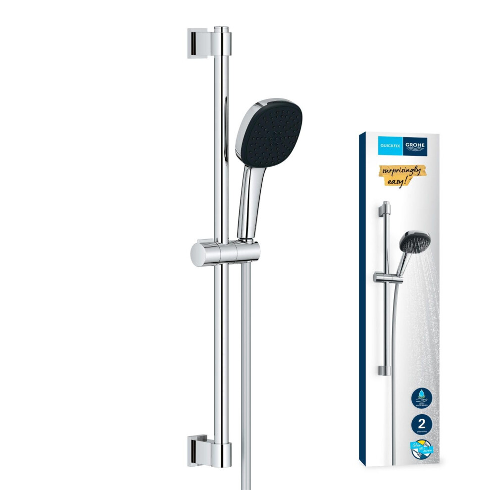 Grohe Vitalio Comfort 110 Quickfix - Shower Set (Square 11Cm Hand Shower 2 Sprays: Rain And Jet, Hose 1.75M, Rail 60Cm, Extra Water Saving), Easy To F