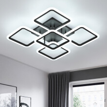 Comely LED Ceiling Lights, 61W 7000LM Black Ceiling Lamp LED Modern, 5 Square Chandeliers 6500K Lighting Fixture for Living Room, Kitchen, Hallway, Di