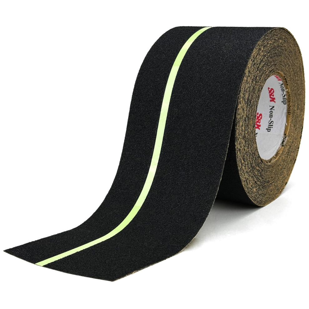 S&X Anti-Slip Tape 10Cm X 18.3M Heavy Duty Grip Tape With Glow-In-Dark Strip, Waterproof Outdoor Stair Treads For Steps, Ramps, Boats, Decks, Non-Skid 797591816737