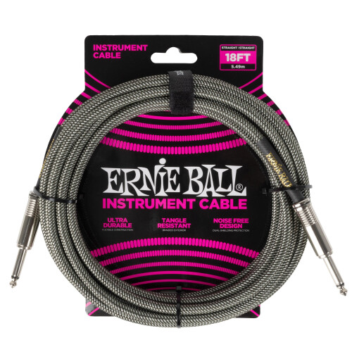 Ernie Ball Braided Instrument Cable Straight/Straight 18ft - Silver Fox
