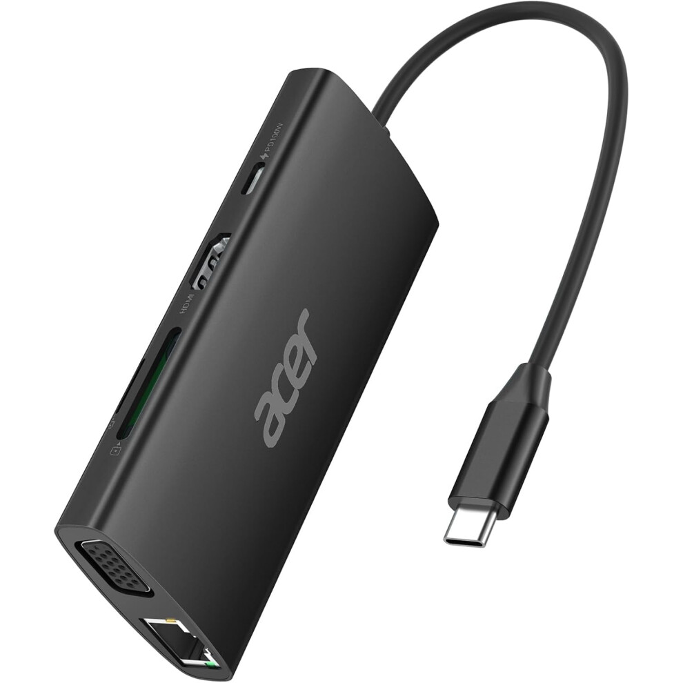 Acer Usb C Hub With 4K@30Hz Hdmi, 9-In-1 Usbc To Ethernet Adapter, 5Gbps Usb-A Docking Station, Pd 100W Charging, Sd Card Reader, Vga Splitter For Mac