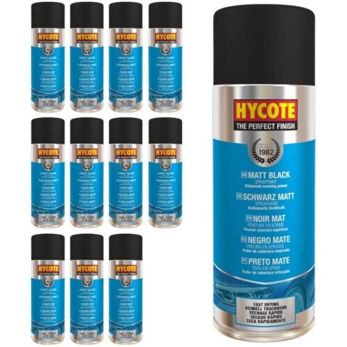 HYCOTE Hycote Matt Black Spray Paint, 400ml (Pack of 12)