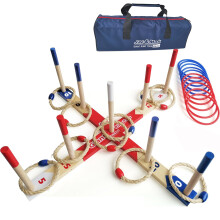 Jac & Mok Wooden Ring Toss Game with Carry Bag (10 Rope + 10 Plastic Rings)