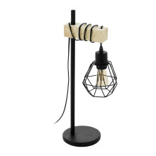 Eglo Table lamp Townshend 5, Wooden Bedside lamp in Industrial Design, Vintage Living Room Lighting, Black Metal and Natural Wood, E27 Socket