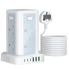 10M Tower Extension Lead with USB, Toomke 8 Way Multi Socket Plug Extension (3 USB A & 3 Type C), Overload Protection Tower Power Strip with Switches,