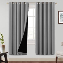 BellaHills 100% Blackout Curtains for Bedroom Thermal Insulated Blackout Curtains Heat and Full Light Blocking Eyelet Curtains for Living Room with Bl