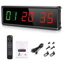 PELLOR Gym Timer, Gym Clock, LED Countdown Countdown Digital Wall Clock, Interval Timer With Stopwatch, Adjustable Brightness, Training Timer With Rem