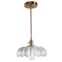 XZHGCEE Glass Pendant Light Fixture with Clear Flower Shade: Vintage Hanging Lights for Kitchen, Dining Room, Bedroom - Rotating Switch & 33-168cm Adj