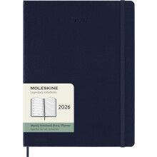 Moleskine Weekly Planner, 2026 Weekly Agenda 12 Months With Space For Notes, With Hard Cover and Elastic Closure, Colour Blue, XL Format 19 x 25 cm