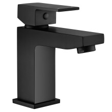 Bathroom Sink Taps Black Basin Taps Mixers, Modern Square Bathroom Taps Mono Single Lever Basin Mixer Tap for Bathroom, Washroom, Cloakroom, Matte Bla