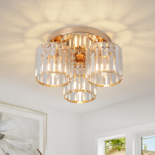 ZYDTRIP Crystal Chandeliers Ceiling Light, 3-Lights Crystal Ceiling Lights Living Room, Modern Gold Semi Flush Light Fittings for Bedroom, Hallway, Ba