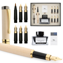 Wordsworth & Black Calligraphy Pen Gift Set, Includes Ink Bottle, 6 Ink Cartridges, Ink Refill Converter, 6 Replacement Nibs, Luxury Bamboo, Journalin
