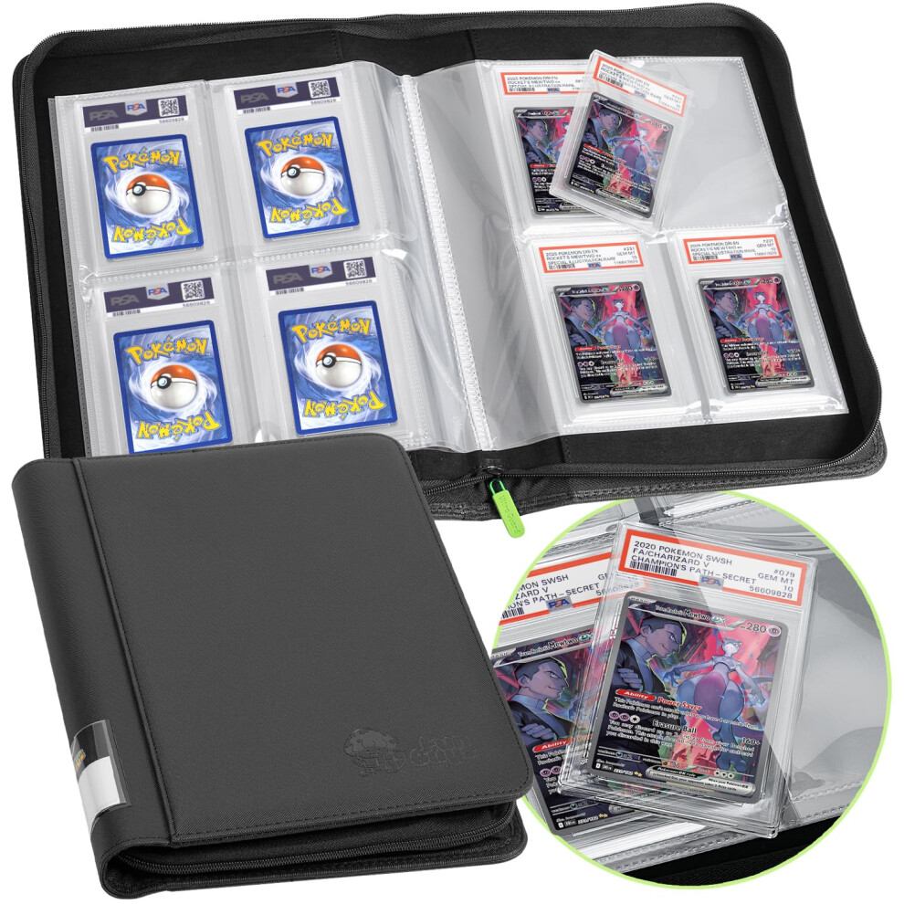 Funguys Graded Card Binder, 40 Psa Slab Holder, 4 Pocket Graded Card Storage, Slab Binder, Psa Display Case Album, Zipper Card Collection Binder, Mtg