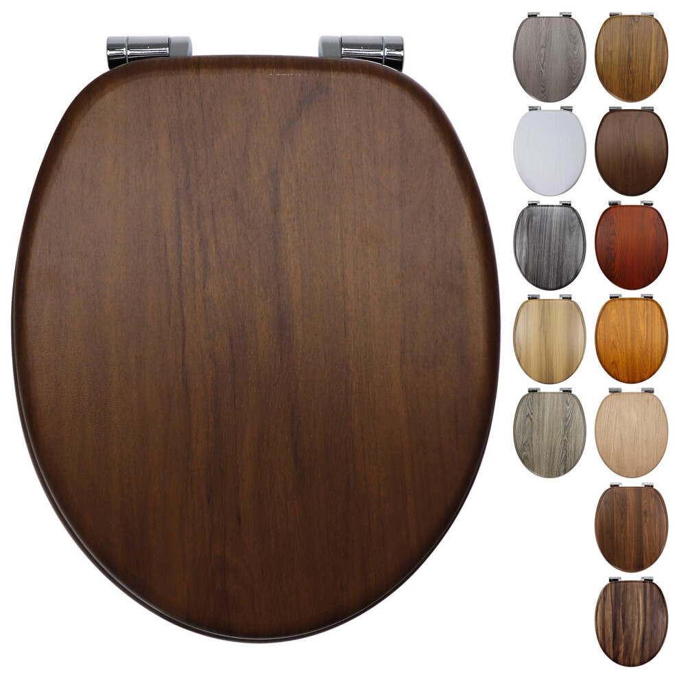Fanmitrk Toilet Seat Dark Walnut Wooden Soft Close With Adjustable Solid Zinc Alloy Hinges, Mdf Wood Oval Toilet Seat With Bottom Fixings, Easy To Cle 799646635799