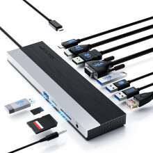 WAVLINK USB-C Docking Station 3 Monitors, Docking Station with HDMI, DP, VGA, 100W PD, USB3.0&2.0, RJ45, SD/TF Slots, Audio/Microphone for Lenovo/HP/D