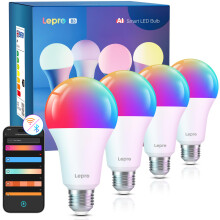 Lepro AI Smart Bulb E27, 4 Packs 1520LM Colour Changing Light Bulb, 12W(100W) WiFi Bulbs, Schedule & Timer, Work with Alexa & Google Assistant, Person