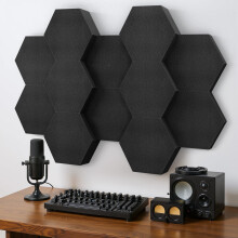 Acoustic Foam Panels, 3D Hexagon Dual Thickness 1.57" & 2.75" Sound Absorbing Panel for Walls, Ceilings, Doors, 12 Pack 12" x 10" Black Decorative Art