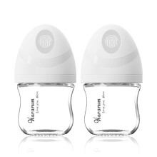Small Glass Baby Bottle for Newborn Breastfeeding Babies, Preemie & Extra Slow Flow Teat (SS), Anti-Colic, 3 oz/ 80ml, 0+ Months, Wide Neck, 2 Pack -