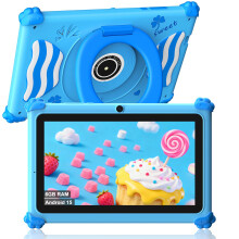 ascrecem Kids Tablets 7 Inch Android 15 Toddler Tablet for Kids with 2.4G+5G WiFi6 Penta Core 6GB RAM 32GB ROM Baby Tablet Dual Camera 128GB Expandabl