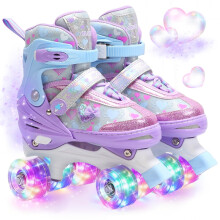 OLYSPM Kids Roller Skates for Girls with All-Over Dreamy Hearts & Luminous Wheels, Adjustable 4 Sizes,Quad skates for Beginners,Best Gifts for Birthd