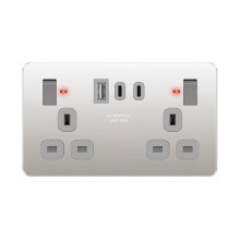 LIDER 2-Gang Switched 13A Socket with USB TYPE C & A Ports, Stainless Steel, LED Indicator, Always-On USB Ports, 25W Combined Output, UKCA Certified,