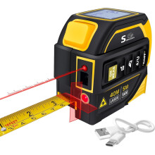 4-in-1 Laser Tape Measure with Laser Level Crosshairs | USB Charging 130ft/40m Laser Distance+16ft/5m AutoLock Tape | Backlit LCD Display (Ft/Inch/M/m