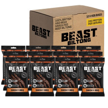 Beast Pharm | Biltong Beef Protein Snacks 12 Pack, 24g Protein per 40g Bag, Meat Keto Snacks Food | Smoky BBQ Flavour