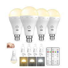 BrightArk Rechargeable Light Bulbs with Remote Control, 3 Color + 10%-100% Dimmable Battery Light Bulb, USB Rechargeable Light Bulb with Touch Control
