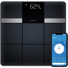 Beurer BF 450 Bathroom scale with app connection via Bluetooth, digital body fat scales with 17 measurements including body fat, muscle mass, BMI, 8 u