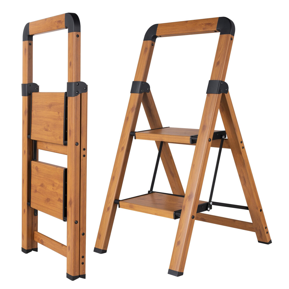 Photos - Ladder BIBKOKE Step  2-Step Woodgrain Finish Aluminum Folding Step s,Anti-Slip Max 330 lbs