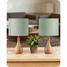 GOEBLESON Small Table Lamps Set of 2, Wood Desk Lamp with Bottle-Shaped Base and Linen Shade, Bedside Lamp, E27 LED Bulb Included, for Living Room, Be