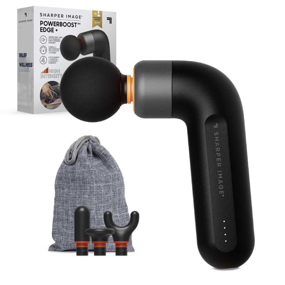 Sharper Image Power Percussion Move Edge Portable Lite - Muscle Massage Gun, Percussion Massager With 4 Speeds, 4 Attachments, Usb-C Rechargeable - Po