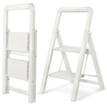 BIBKOKE Step Ladder 4-Step White Finish Aluminum Folding Ladders