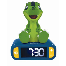 LEXIBOOK, Dinosaur, Nightlight alarm clock, Sounds and Melodies, LCD Backlit screen, Luminous, Snooze, Blue/Green, RL800DINOLXB