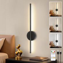 Dehobo Rechargeable Wall Sconce Lights, Battery Operated Wall Lights 3 Color Temperature, Wall Lamp Dimmable Wireless with Remote Control Black 60CM f