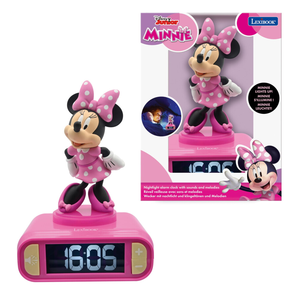 , Disney Minnie, Nightlight Alarm Clock, Sounds And Melodies, Lcd Backlit Screen, Luminous, Snooze, Rl800mnlxb Pink Lexibook