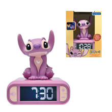 LEXIBOOK, Disney Stitch, Angel Night Light Alarm Clock, Sounds and Melodies, Backlit LCD Screen, Luminous, Snooze, Pink, RL800D1LXB