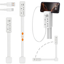 Extendable Swivel Socket Expander - 2 AC Outlets & USB Ports, Adjustable 20-28 Inch for Behind Furniture and Tight Spaces