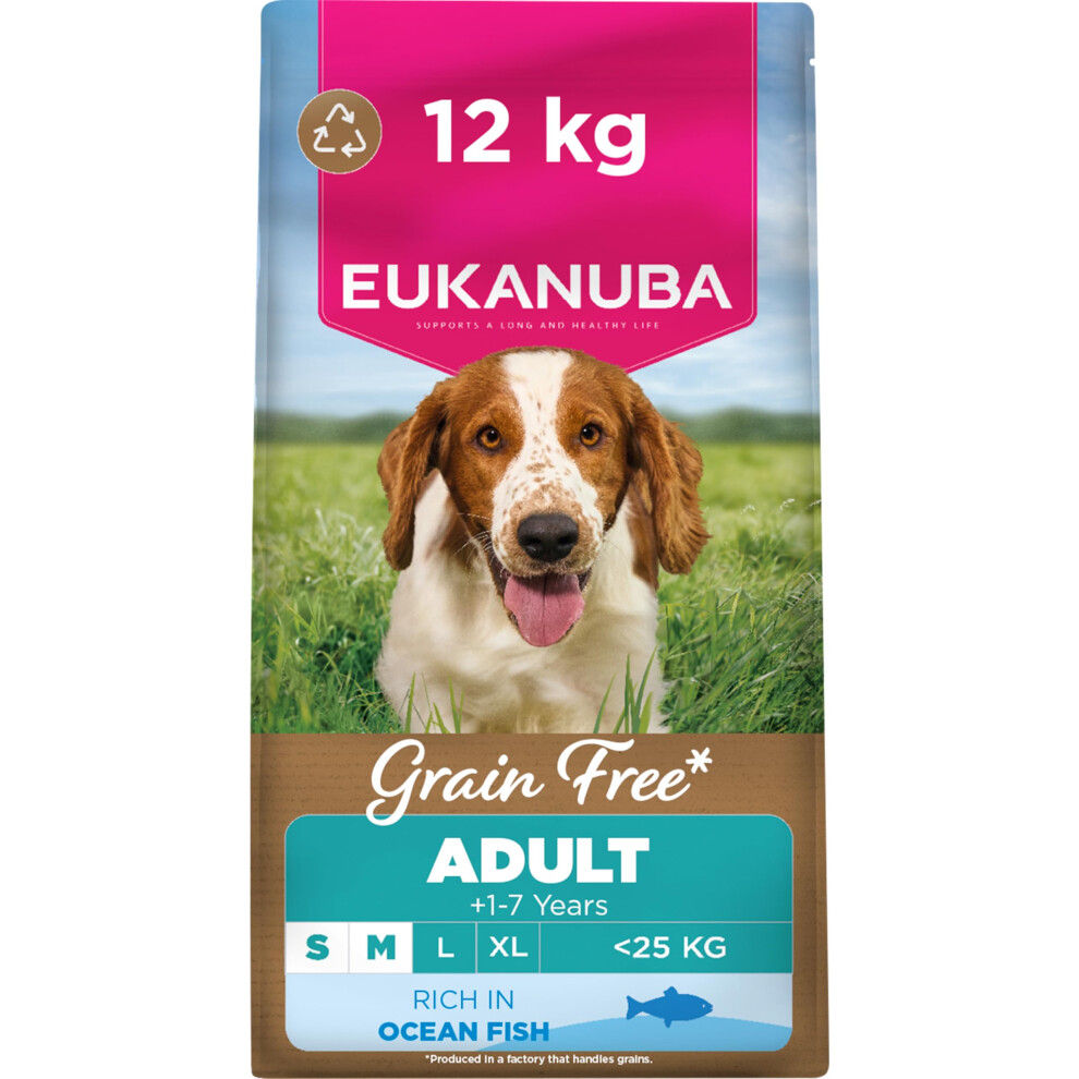 Eukanuba Grain Free Ocean Fish - Complete Dry Dog Food - For Adult Small & Medium Breed Dogs 12Kg