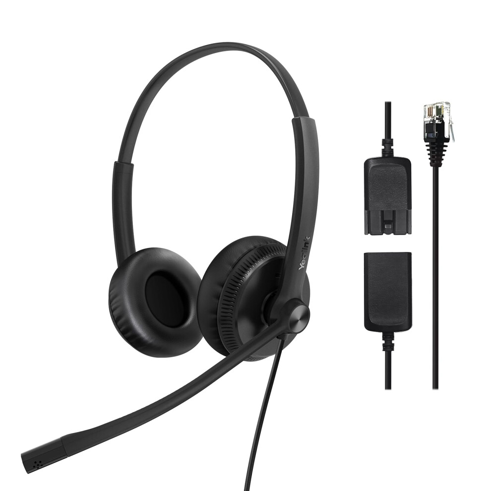 Yealink Yhs34 Phone Headsets For Desk Phones,Qd To Rj9 Office Headset With Mic,Compatible With Poly/Snom/Grandstream,Telephone Headset For Work,Leathe 841885127884
