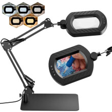 Magnifying Glass with Light and Stand for Reading, USB Powered Large Lighted Magnifer Desk Magnifying Lamp Real Glass Lens for Diamond Art Books Hobbi