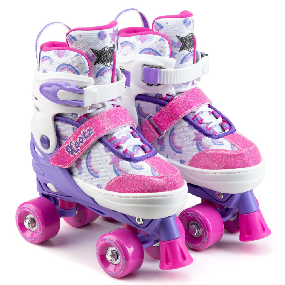 Xootz Semi Soft Stardust Skates, Kids Adjustable Roller Skates, Glitter Print Quad Skates With Pvc Wheels, High Impact Pp Boot, 608Z Bearings, Girls B Pink