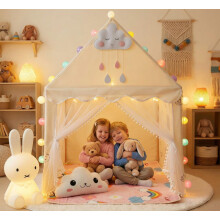 Kids Tent Play House with Lights, Kids Play Tent with Multi-Coloured Ball Lights & Tote Bag & Flags & Clouds, Indoor Outdoor Princess Tents Toddlers P