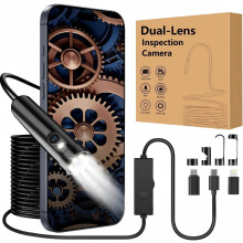Dual-Lens Endoscope Inspection Camera with Lights, 1920P HD Flexible Borescope Lens, 13.5ft Semi-Rigid Snake Cameras,IP67 Tube Sink Pipe Drain Overhau