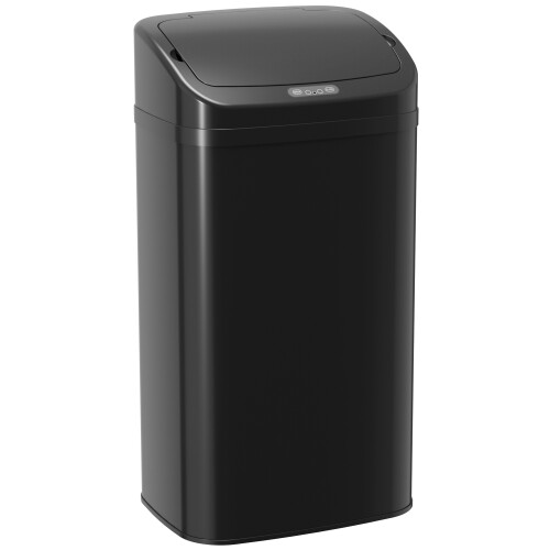 Homcom (Black) HOMCOM 48L Sensor Bin, Galvanised Steel Kitchen Bin with Automatic Close 1