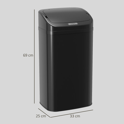 Homcom (Black) HOMCOM 48L Sensor Bin, Galvanised Steel Kitchen Bin with Automatic Close 2
