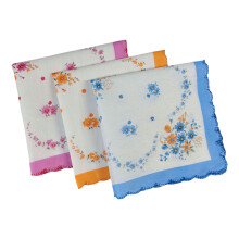 Hanky en coton, joli imprimé floral et bordure festonnée,