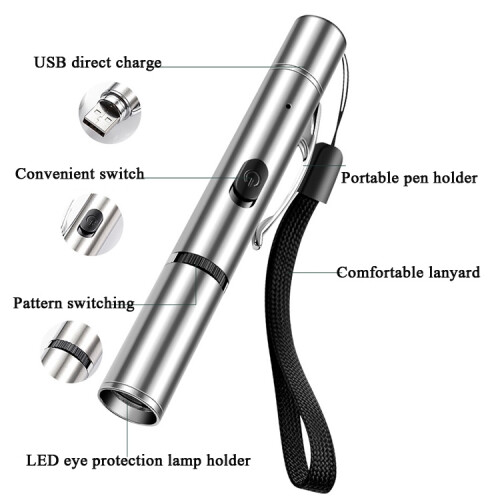 Rechargeable projector cat-teasing flashlight with multiple patterns, stainless steel pet toy flashlight (red light) 1