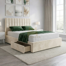 (4ft6" Double, Silver(No Mattress)) Luxury Plush Velvet Double Divan Bed with 54" Panel Headboard & 2 Storage Drawers Optional Mattress