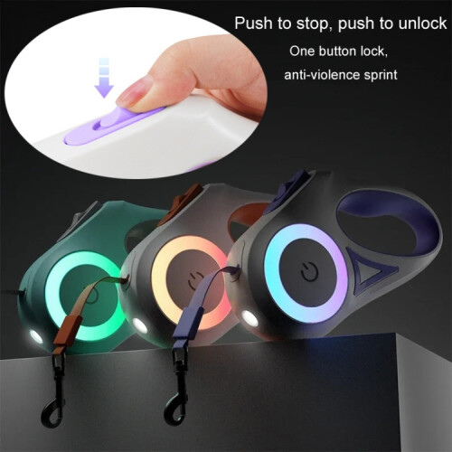 Guinzaglio per cani con luce LED, retrattile automatico, colore: viola, 3 m 1